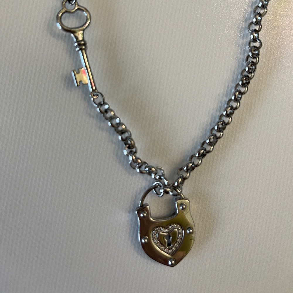 Sterling Silver Heart Lock and Key Necklace - Picture 2 of 8